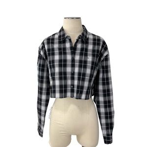 Superdown- Bobbi Black White Crop Plaid Shirt M
